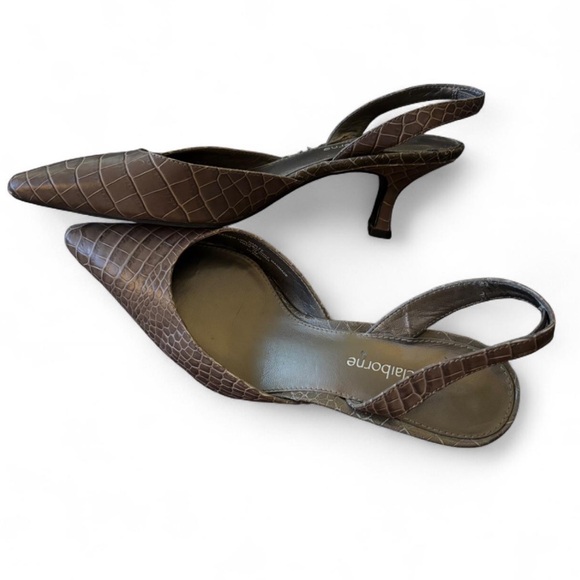 Harlee Liz Claiborne kitten sling black mule snake skin look - Picture 2 of 5